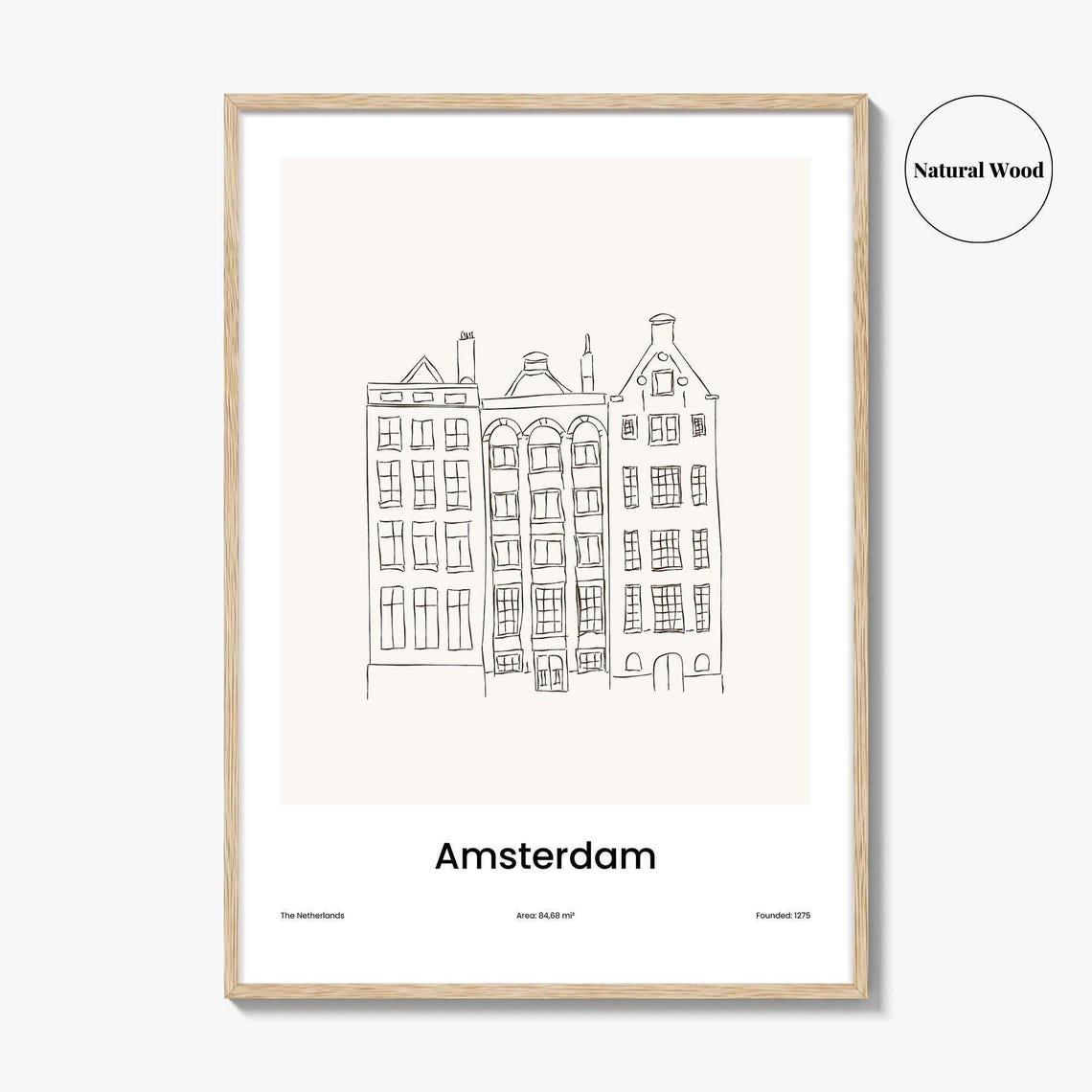 Amsterdam Netherlands Canal Houses Minimalist Line Drawing Poster - Image 2
