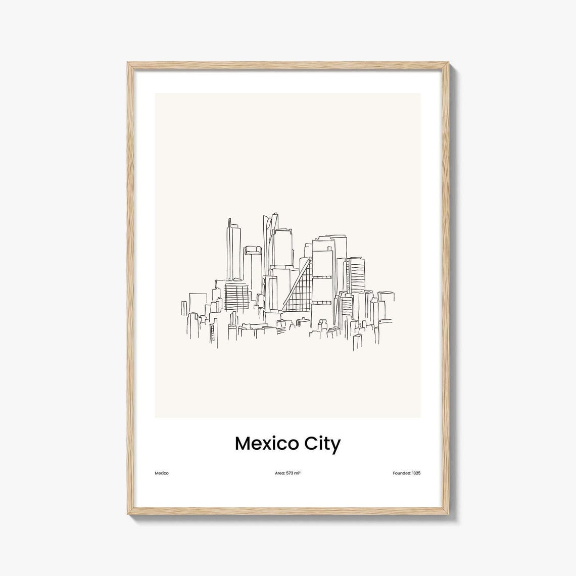 Mexico City Minimalist Line Drawing Modern Skyline Travel Poster