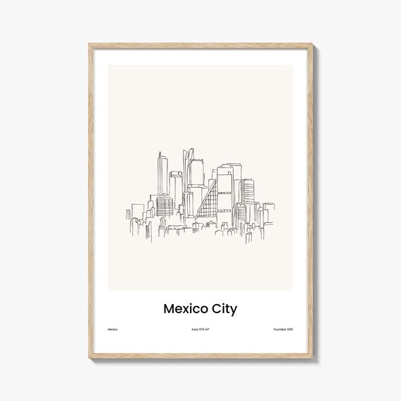 Mexico City Minimalist Line Drawing Modern Skyline Travel Poster