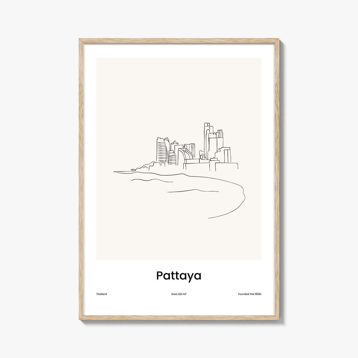 Pattaya Thailand Beach City Minimalist Line Drawing Skyline Poster