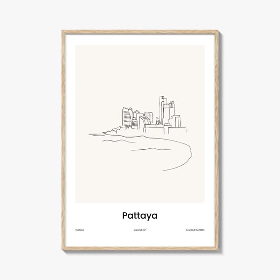 Pattaya Thailand Beach City Minimalist Line Drawing Skyline Poster