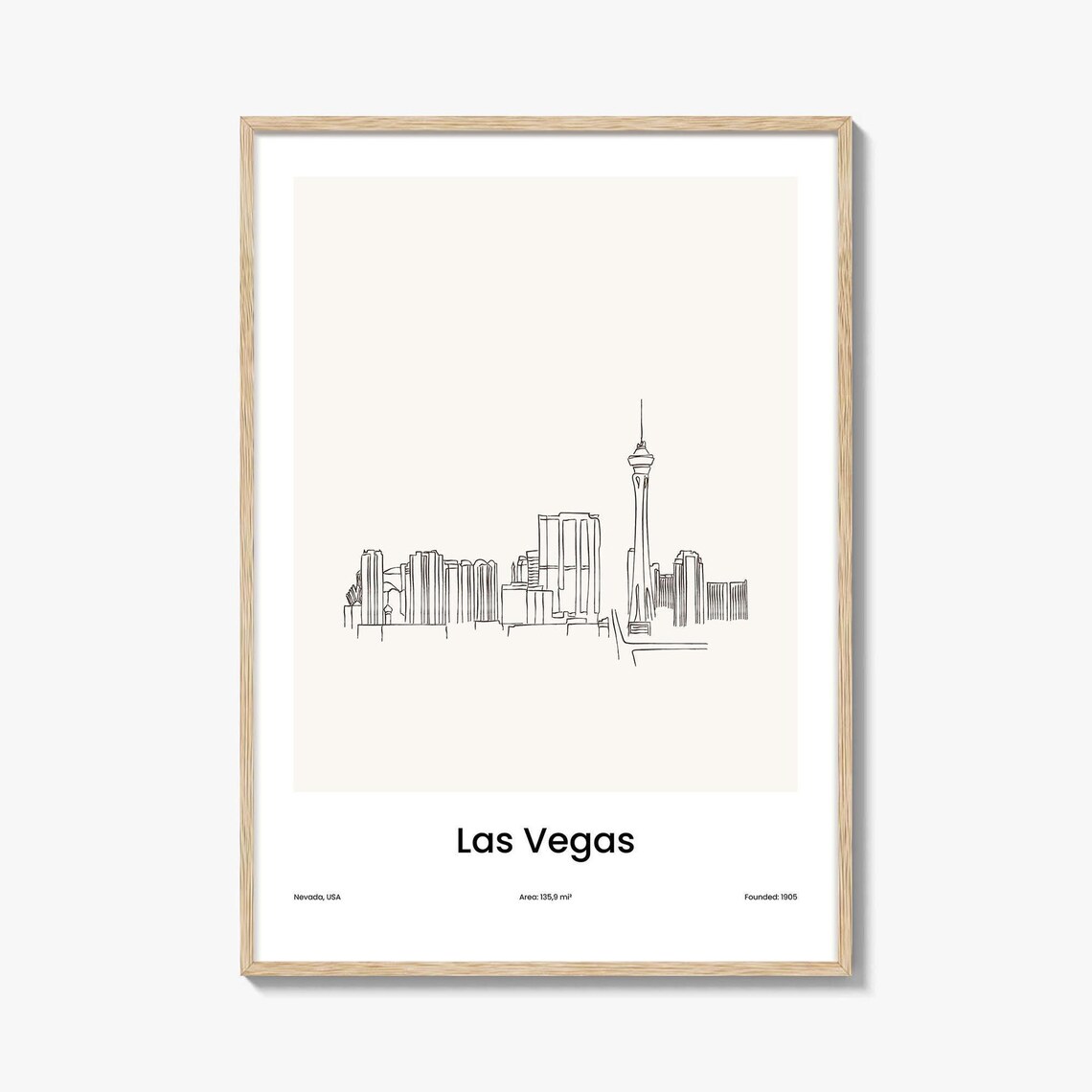 Las Vegas Nevada Skyline With Stratosphere Line Art Poster Minimalist Travel Home Gift