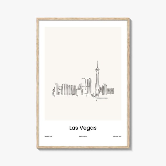 Las Vegas Nevada Skyline With Stratosphere Line Art Poster Minimalist Travel Home Gift
