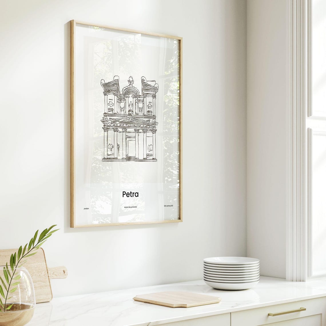 Petra Jordan Treasury Facade One Line Drawing Artwork Poster - Image 6