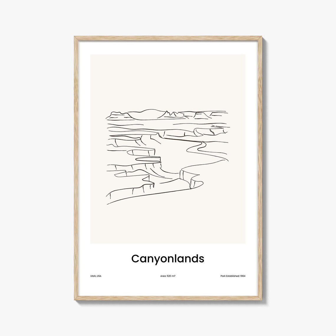 Canyonlands Utah National Park Desert Canyon Line Poster Minimalist Travel Home Gift