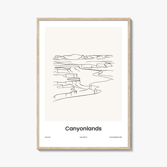 Canyonlands Utah National Park Desert Canyon Line Poster Minimalist Travel Home Gift