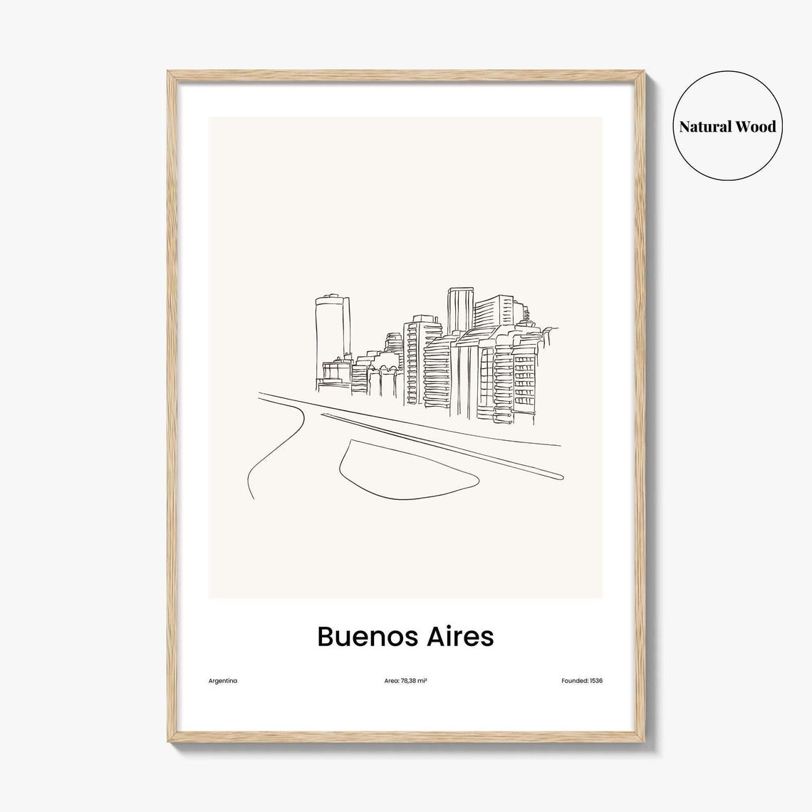 Buenos Aires Argentina Skyline Minimalist Line Drawing Art Poster - Image 2