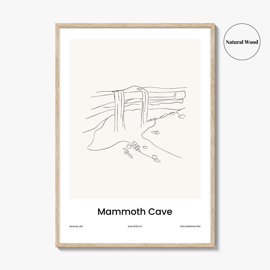 Mammoth Cave Kentucky Waterfall Line Drawing Poster Gift Minimalist Travel Home Gift - Image 2