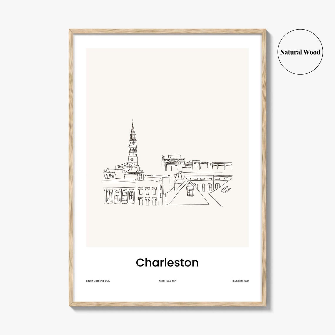 Charleston South Carolina Historic Minimalist Line Drawing Poster - Image 2