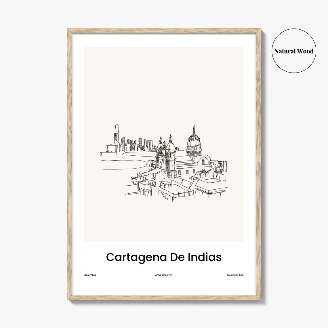 Cartagena Colombia Old Town Domes One Line Travel Art Poster - Image 2