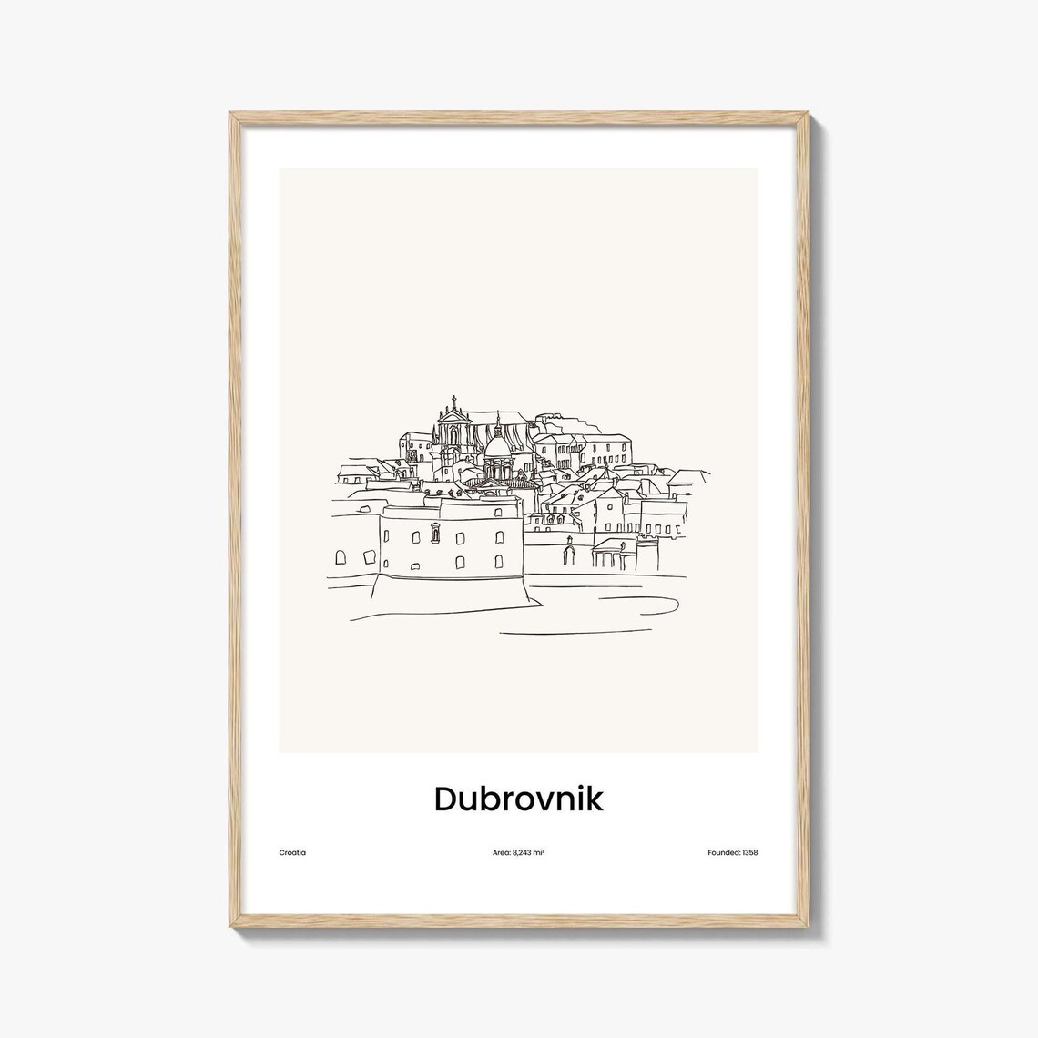 Dubrovnik Croatia Minimal Line Art Walled Old Town Sketch Poster