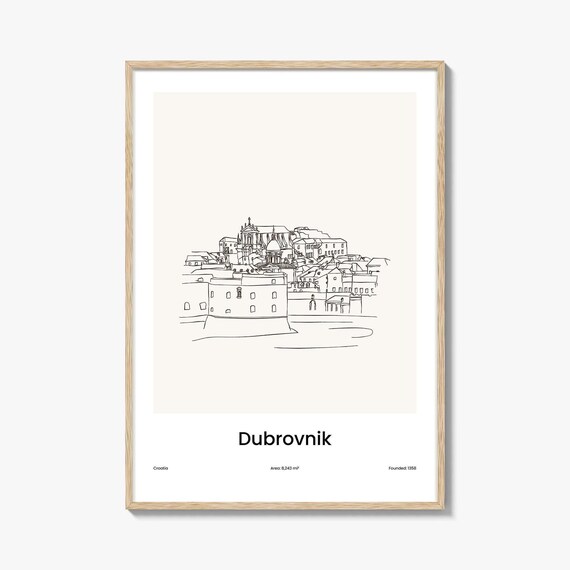 Dubrovnik Croatia Minimal Line Art Walled Old Town Sketch Poster