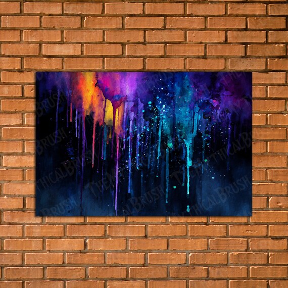 Dripping Watercolor Colorful Abstract Poster Modern Print Above Bed Wall Art Unique Large Physical