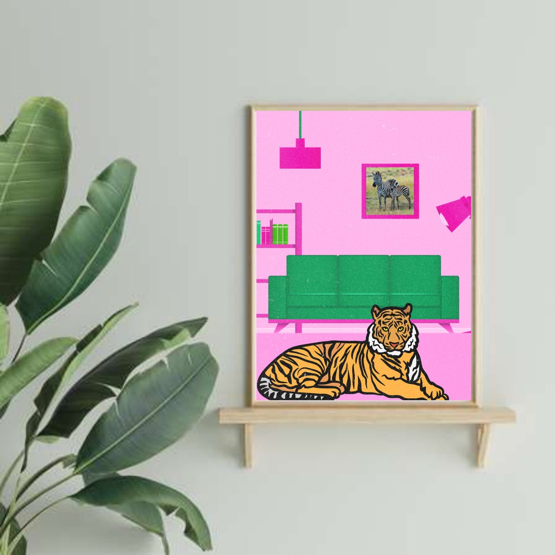 Cute Trendy Tiger Lounging Pink Living Room Retro Pop Art Poster - Image 3