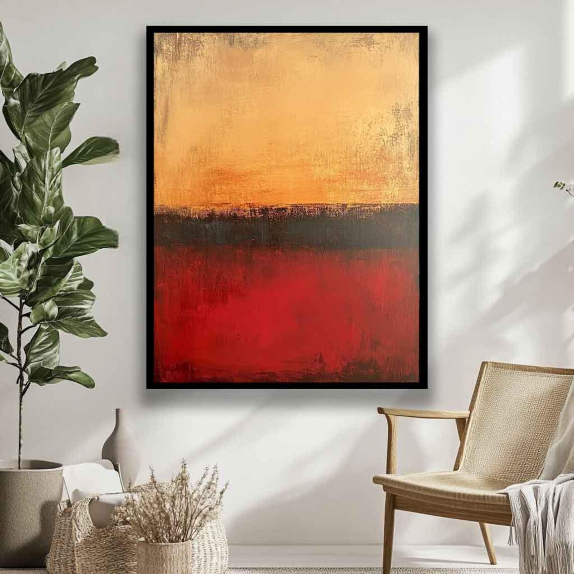 Beige Gold and Crimson Three-Tone Minimalist Abstract Painting Poster - Image 2