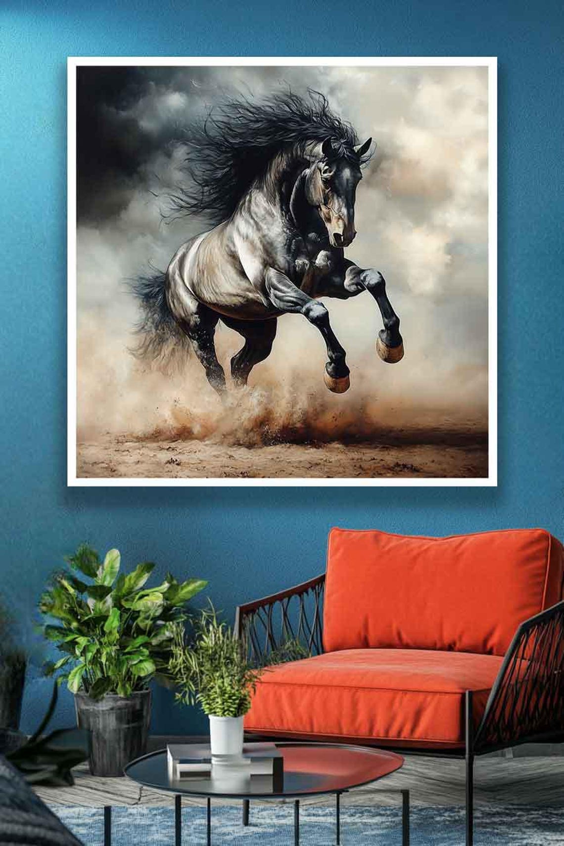 Horse Painting Black Horse Decor Dark Horse Wall Art Running Horse Art Framed Wall Art Horse Poster Ready To Hang - Image 2