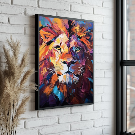 Colorful Abstract Lion Face Vibrant Modern Wildlife Art Poster