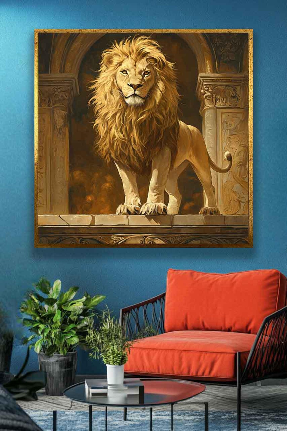 Majestic Lion Standing Palace Archway Classical Gold Wildlife Art Poster - Image 5