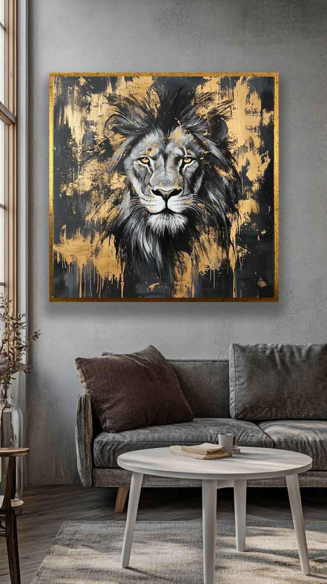 Black Gold Lion Portrait Gold Leaf Splash Luxury Wildlife Art Poster - Image 3