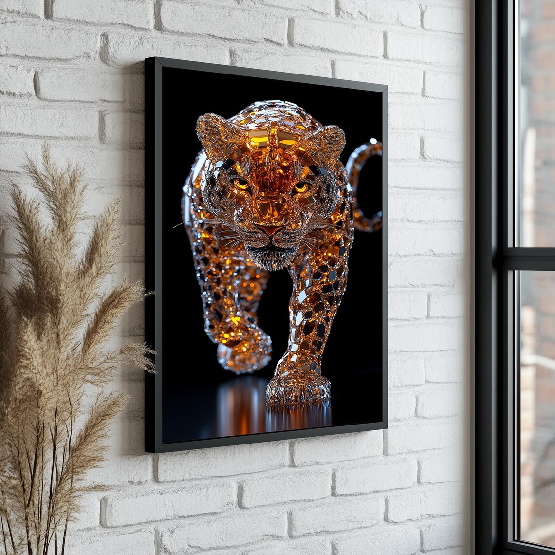 Crystal Diamond Big Cat Portrait Amber Faceted Wildlife Art Poster