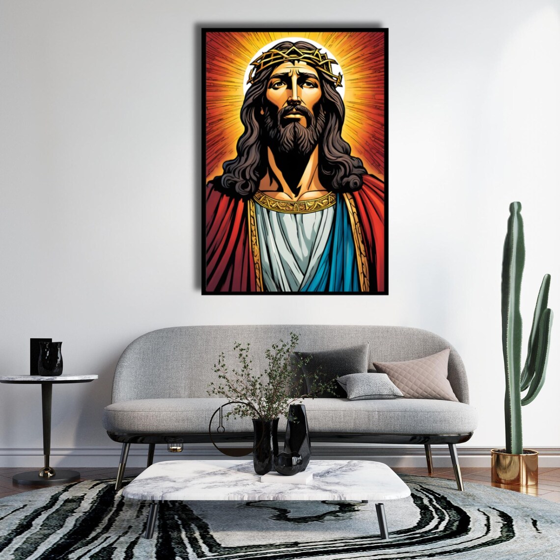 Jesus Standing Serious Abstract Religious Art Print - Image 5