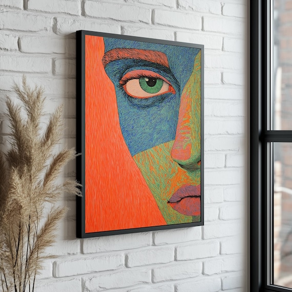 Colorful Abstract Woman Face Green Eye Modern Art Portrait Poster