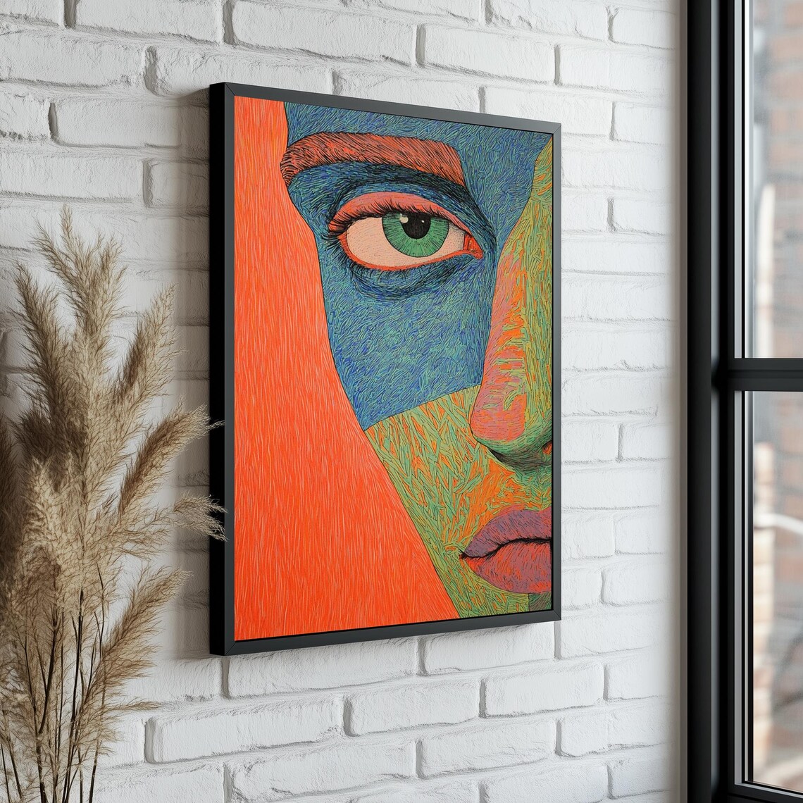 Colorful Abstract Woman Face Green Eye Modern Art Portrait Poster