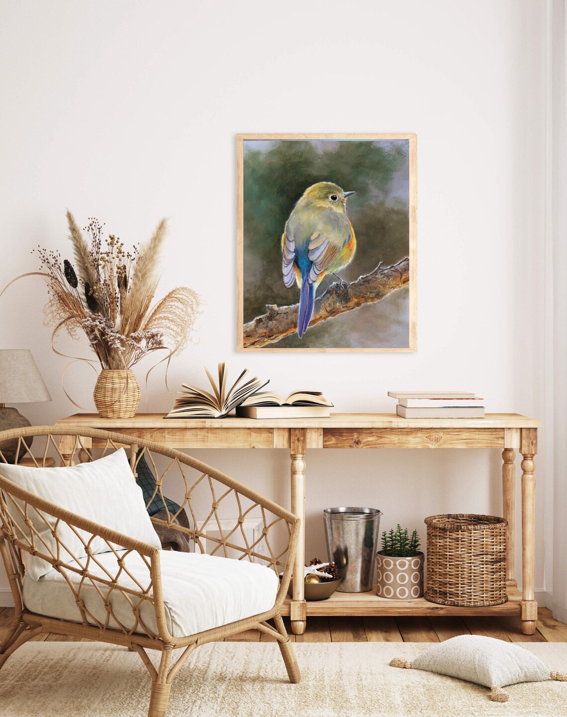 Colorful Songbird Perched on a Branch Oil Painting Bird Poster - Image 2