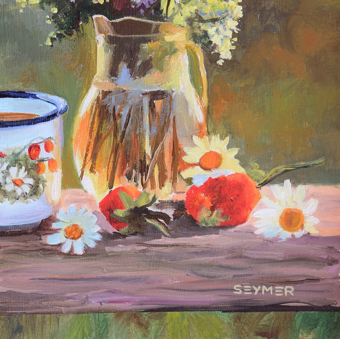 Pink Flower Vase Still Life Art Print, Country Floral - Image 2