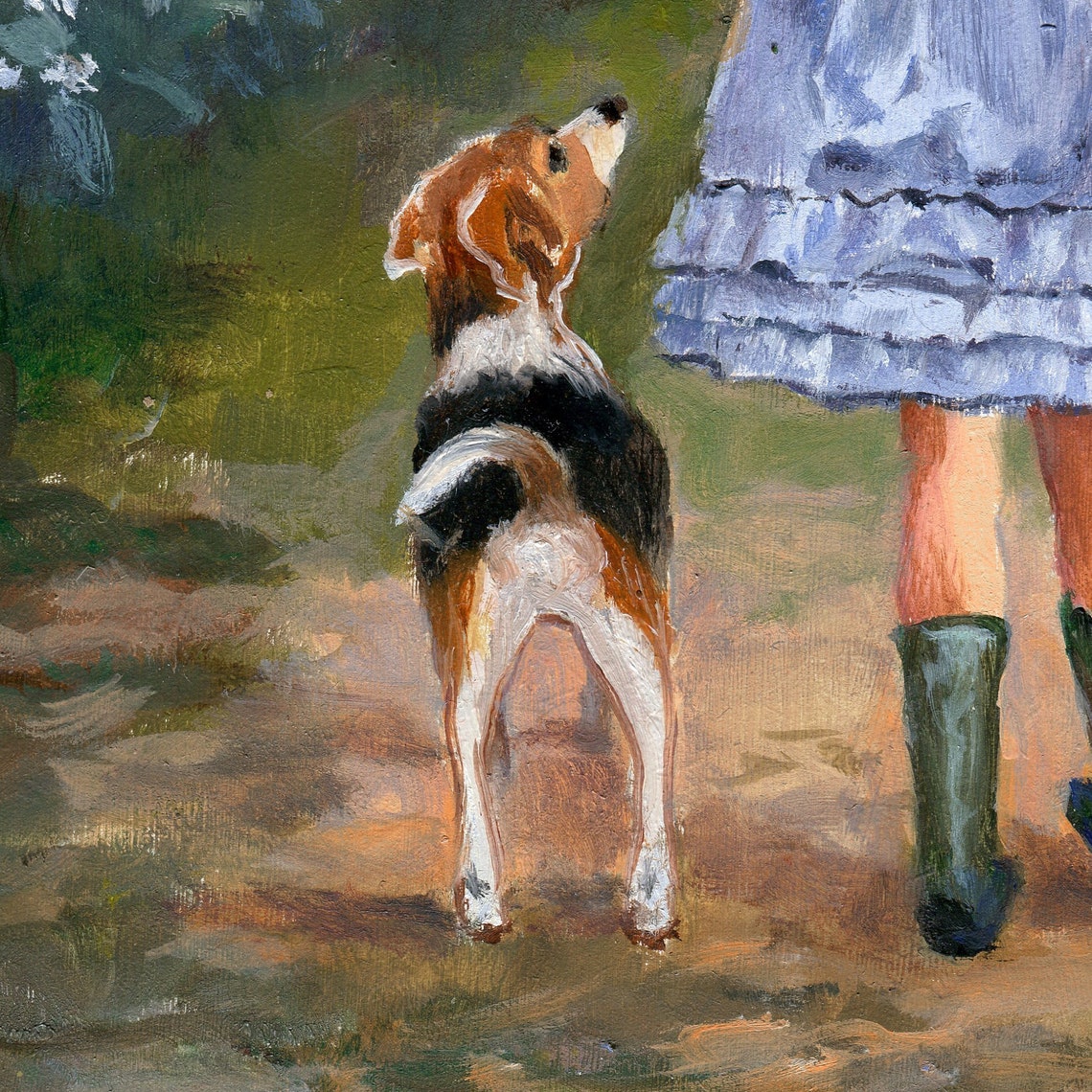 Little Girl Beagle Dog Garden Path Walking Away Oil Painting Poster - Image 4
