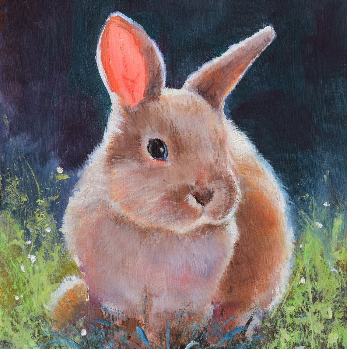 Fluffy Brown Bunny Sitting in the Grass Under Night Sky Poster - Image 5