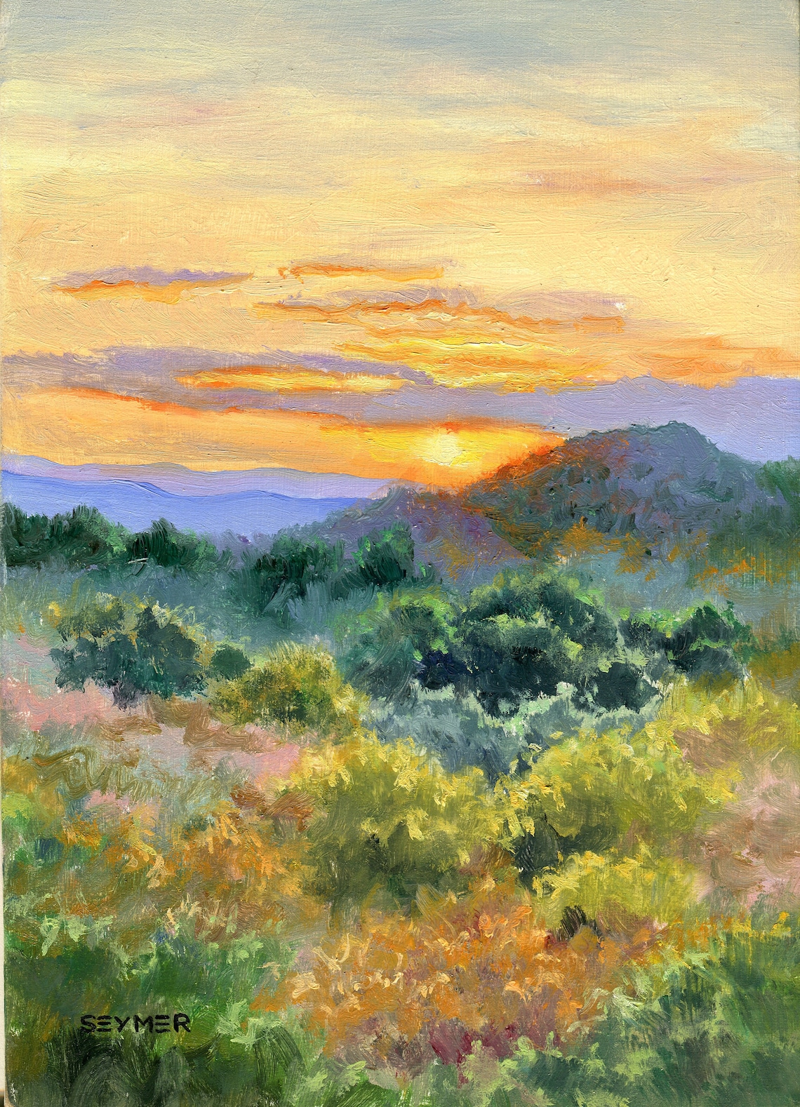 Landscape Meadow Sunset Oil Painting Art Print