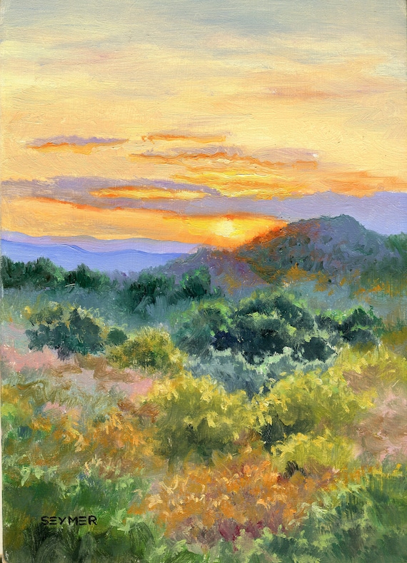 Landscape Meadow Sunset Oil Painting Art Print