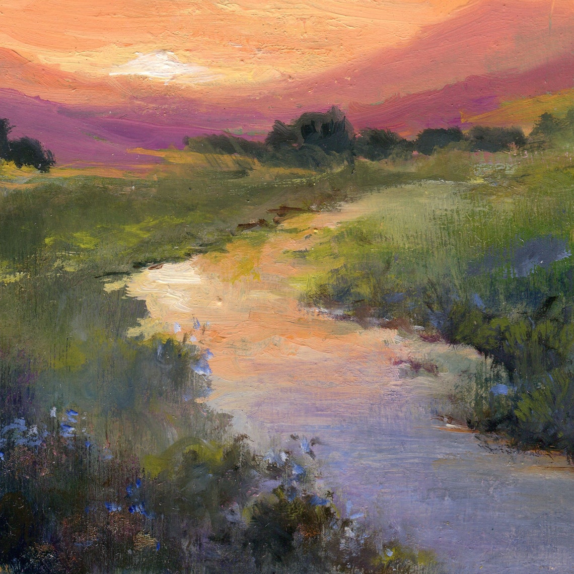 River Sunset Print Landscape Painting Poster Sunset Colors Sky Artwork Rustic Countryside Misty River Landscape Art Cabin Decor Wall Art - Image 4