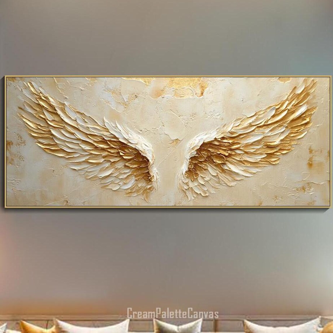 Golden Wings Abstract Wings Wall Art Print, Boho