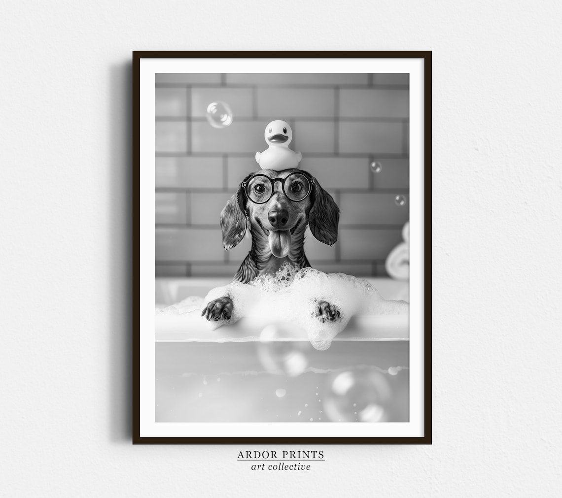 Dachshund Bath Rubber Duck Bathroom Poster