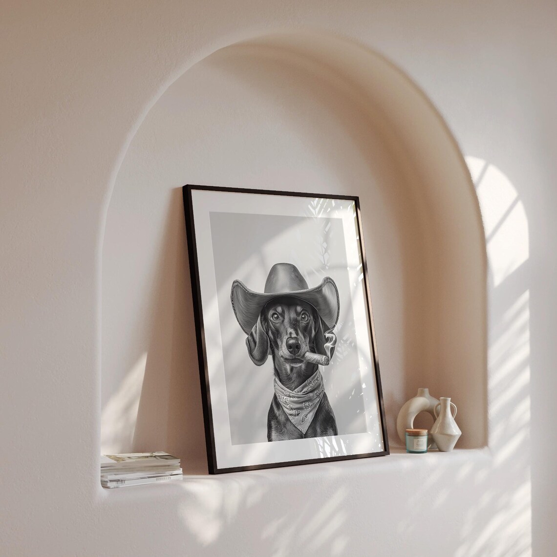 Dachshund Cowboy Wall Art Western Print Black And White Print Dog Owner Gift Western Dog Art Vintage Dog Poster Trendy Retro Decor - Image 4