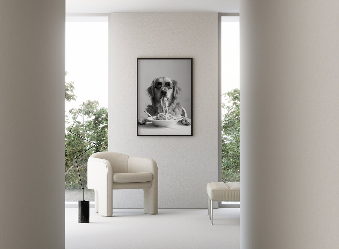 Golden Retriever Eating Pasta Funny Dog Kitchen Print - Image 3