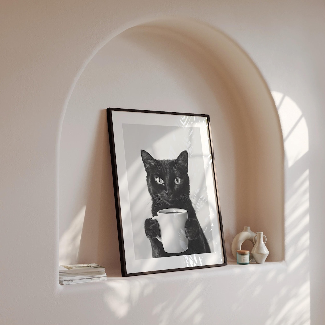 Black Cat Drinking Coffee Wall Art, Funny Coffee Poster - Image 4