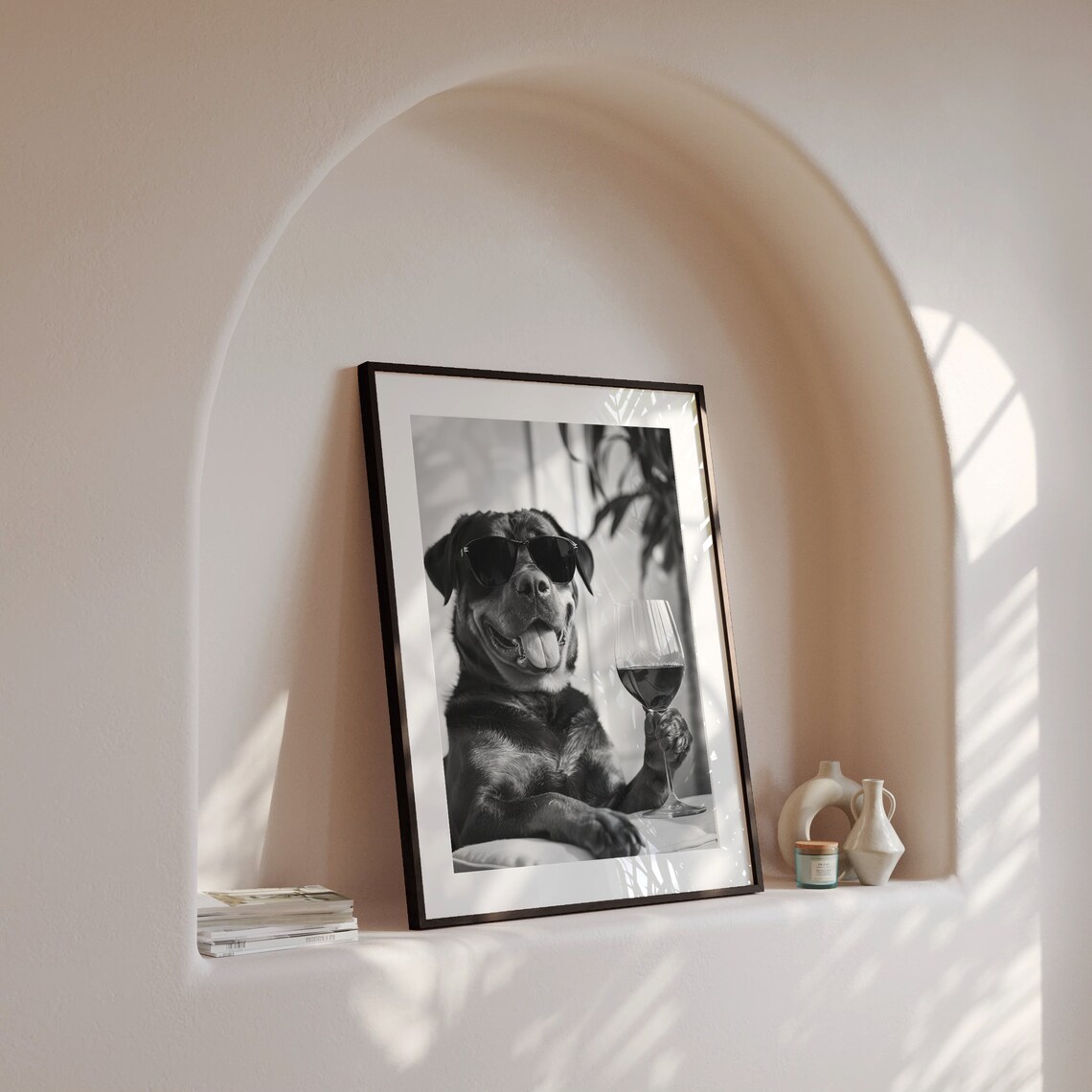 Rottweiler Drinking Wine Black And White Art Print - Image 4