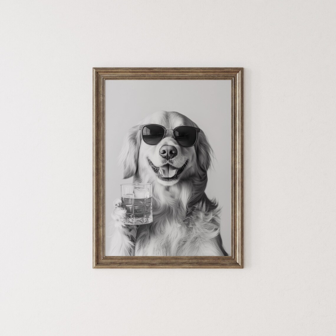 Golden Retriever Drinking Whiskey Art Print, Bar Cart Decor - Image 2