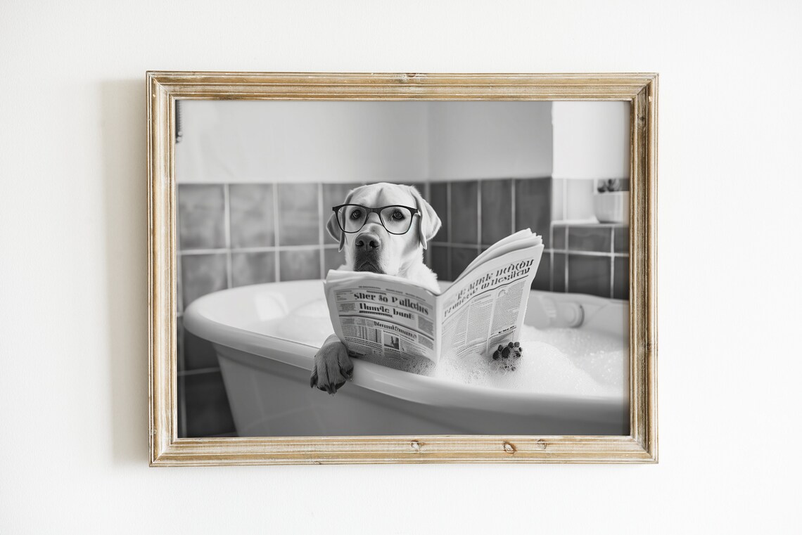 Labrador Reading Newspaper In Bubble Bath, Funny Dog Art Print - Image 3