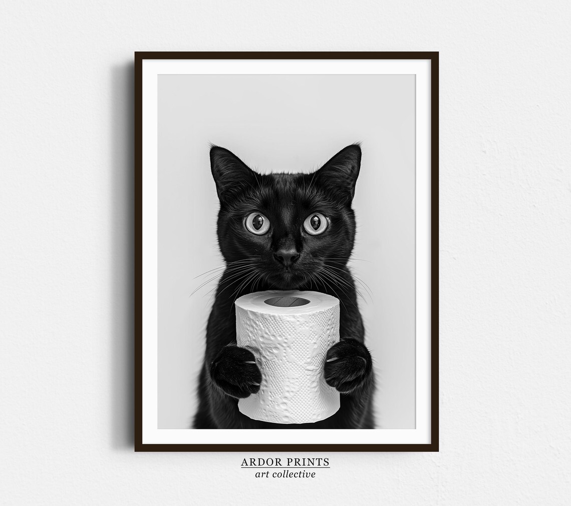 Black Cat Bathroom Print, Funny Bathroom Decor