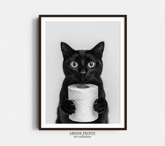 Black Cat Bathroom Print, Funny Bathroom Decor