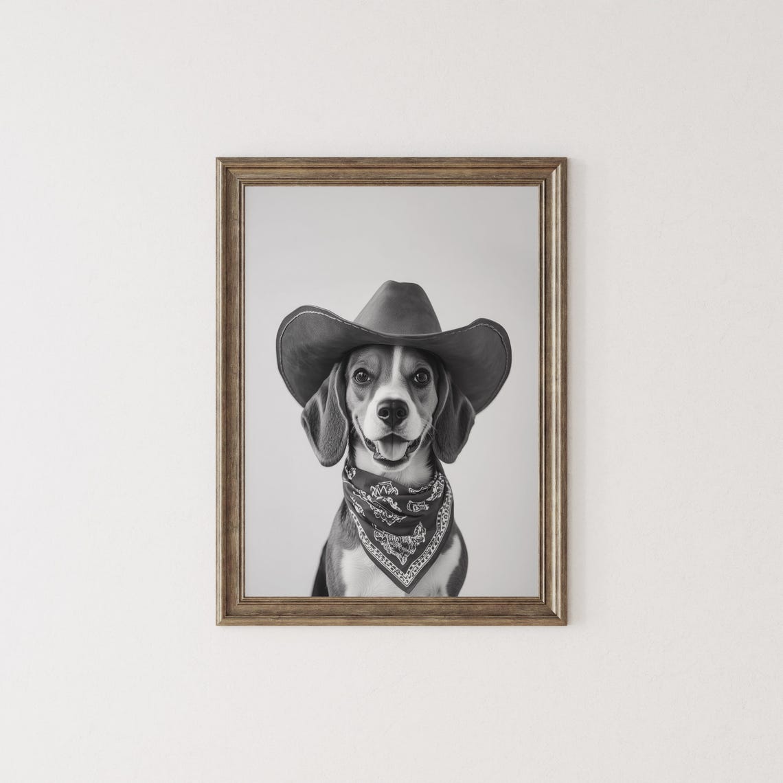 Beagle Cowgirl Hat Print Western Art Black And White Wall Art Dog Gift Western Dog Art Vintage Dog Poster Trendy Cowboy Decor - Image 2