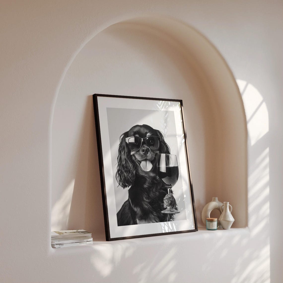 Cavalier Spaniel Drinking Wine Sunglasses Funny Dog Wall Art - Image 4