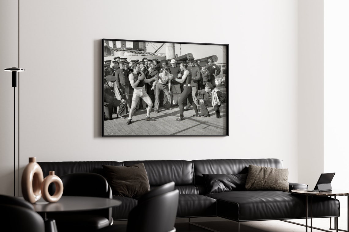Vintage Navy Sailors Boxing Match On Ship Deck Old Photo Poster - Image 4