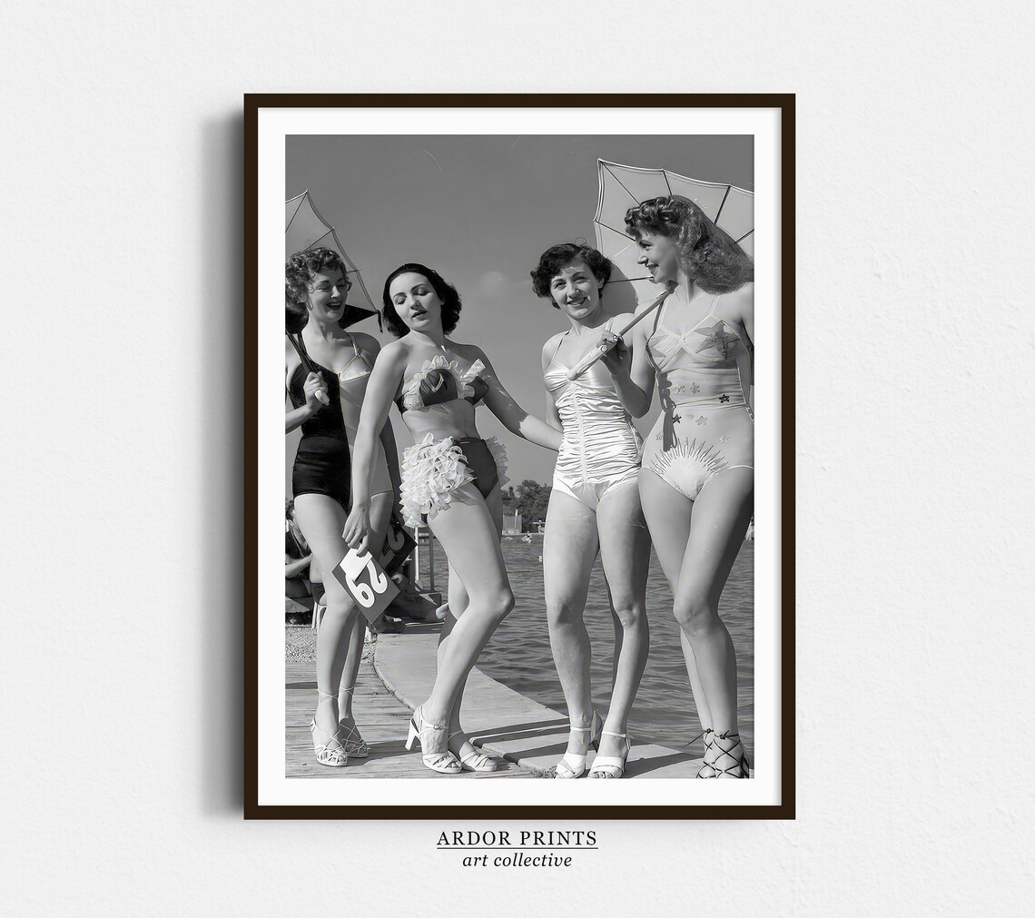 Vintage Swimsuit Competition Women 1940s Beach Beauty Contest Poster