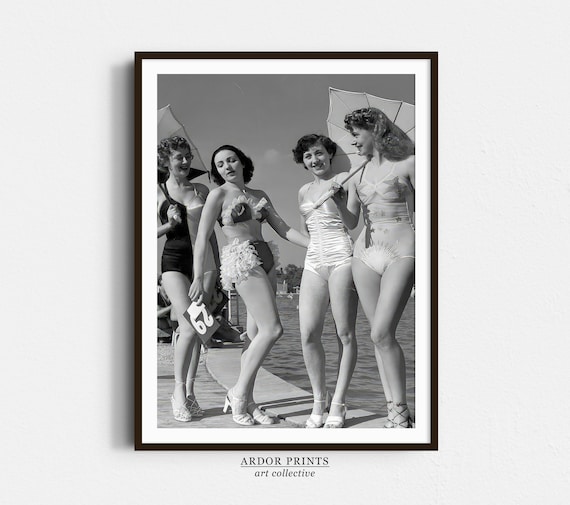 Vintage Swimsuit Competition Women 1940s Beach Beauty Contest Poster