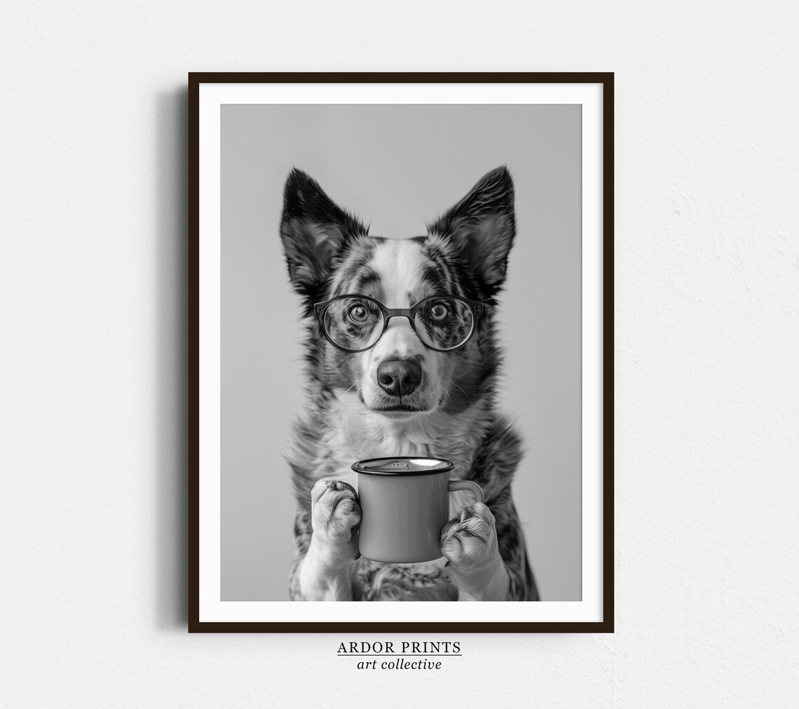 Australian Cattle Dog Drinking Coffee Poster Print